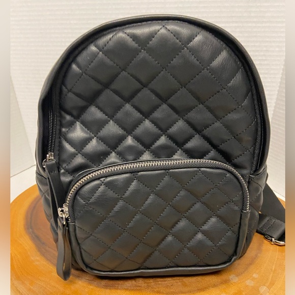 Steve Madden Mini Quilted Black Faux Leather Backpack - Picture 1 of 12